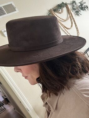 Wide Brim Felt Fedora Hat - Dark Brown